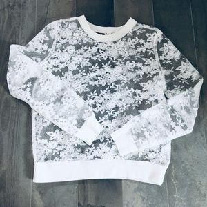 White Organza sheer lace Embroidered sweater